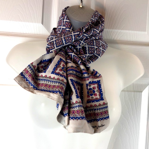 VTG 1940's Blue, Pink, White Misty Harbor Pattern Opera Scarf / Retro - Picture 2 of 8